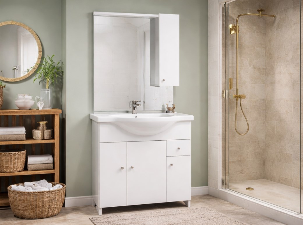 Zestaw MALIBU D75 DSM I523 biały połysk (szafka, lustro, umywalka)